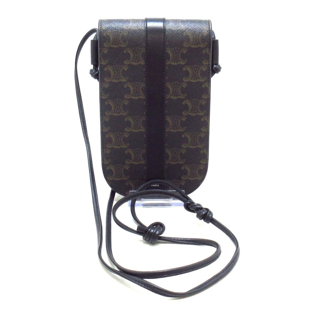 Celine Mobile Pouch Triomphe Canvas Mobile Phone Case Black